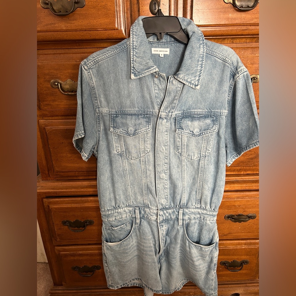 🗽GOOD AMERICAN Blue Denim Jumpsuit with Vintage Wash